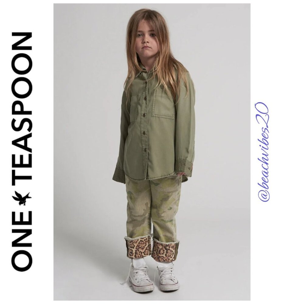 ONE TEASPOON Kids Girls Khaki Soho Tencel Shirt 5-6 NWT O-269